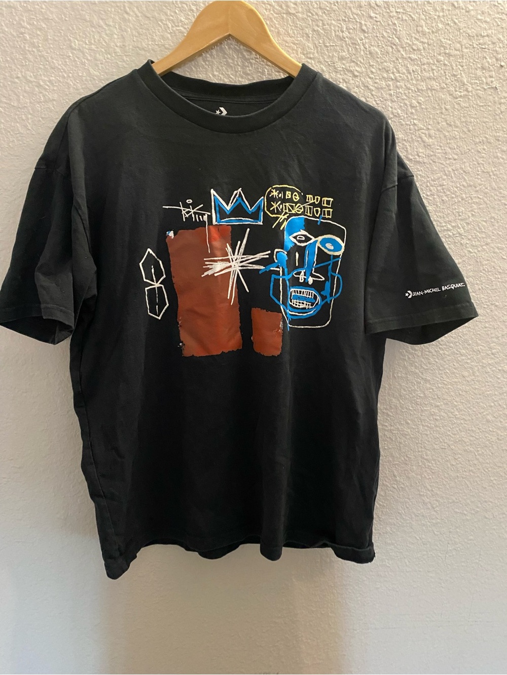 Jean-Michel Basquiat Converse Black Graphic Tee with Brown & Blue Artwork Size M